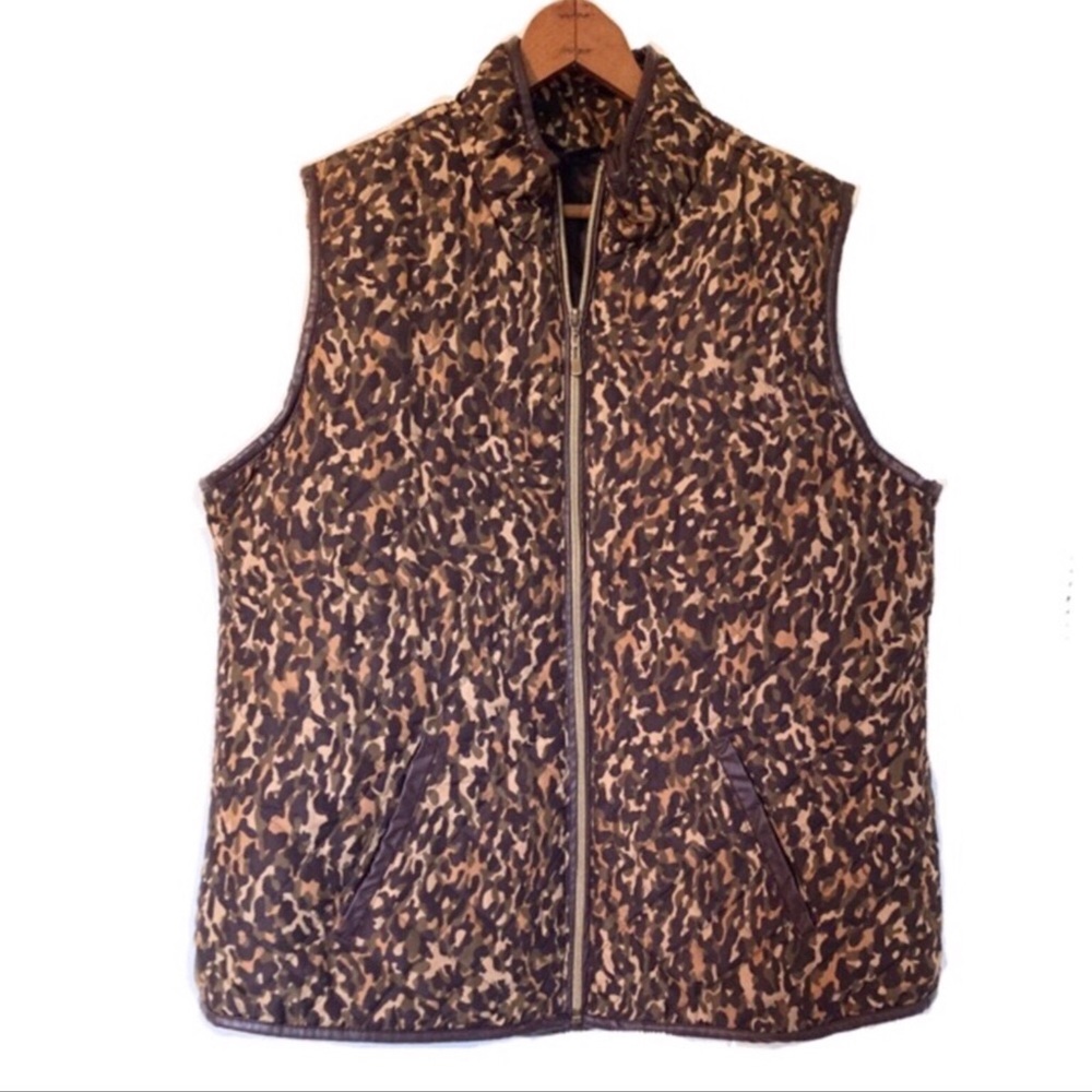 Hannah Quilted Puffer Vest Brown Army Green and Tan Camo Lightweight Sz L